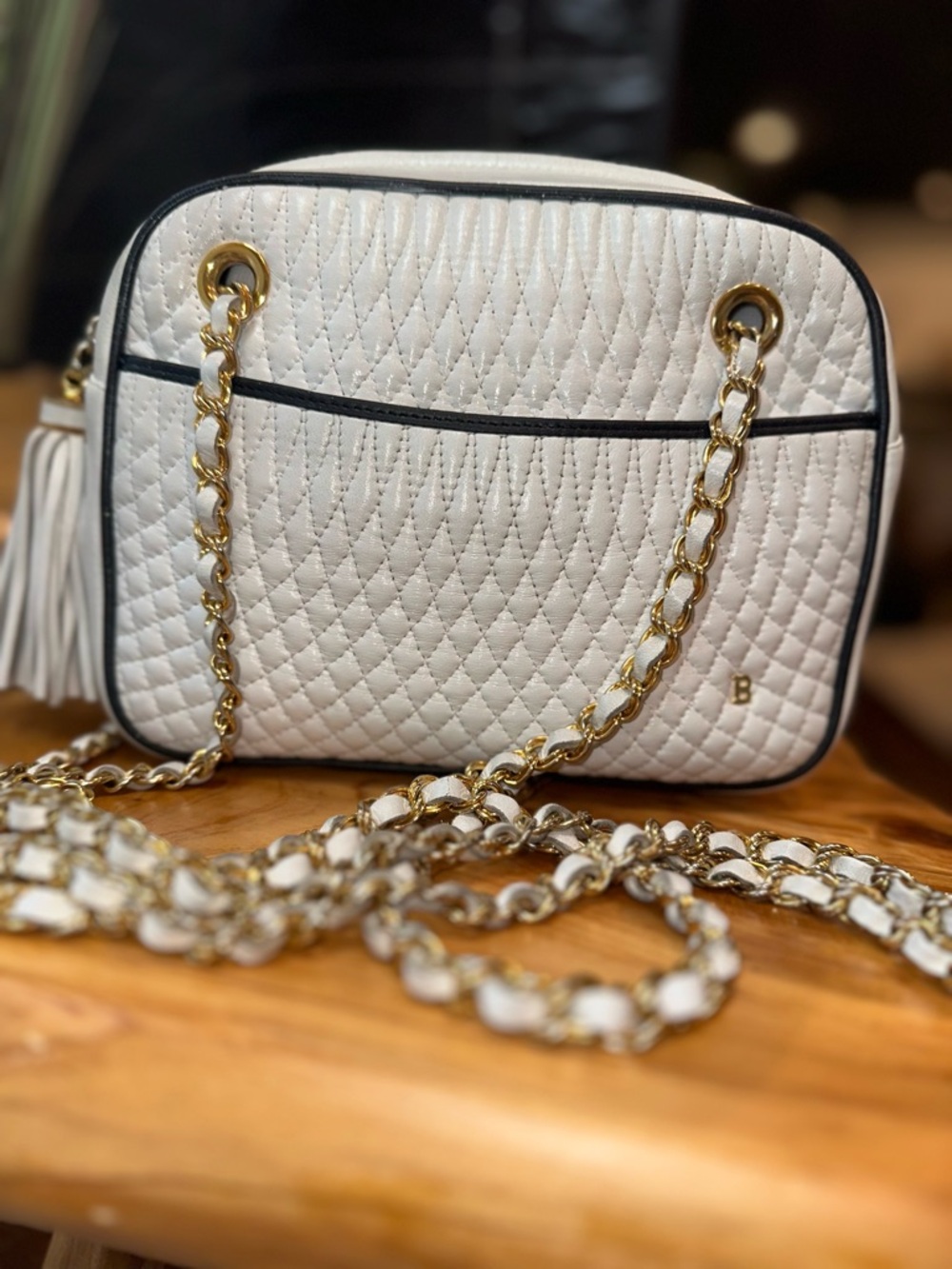 Bally Quilted Leather Camera Crossbody • White & Navy • Leather-Lined • Italy - Picture 15 of 15